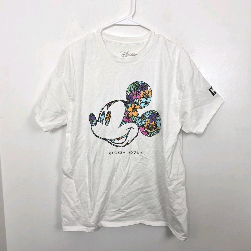 Disney Neff White Black Colorful Festival Summer Mickey Mouse T-Shirt Size Large